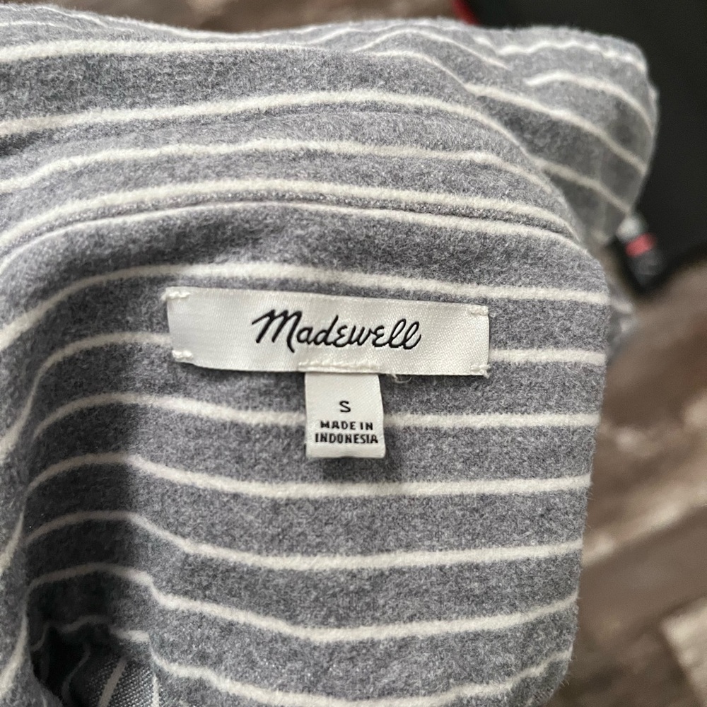Madewell Flannel Westward Top Sz S Gray White Striped Cotton Womens Style G7438 - Picture 4 of 4